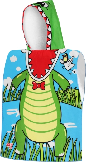 Kinder-Mikrofaser-Poncho mit Kapuze NILS Aqua Crocodile