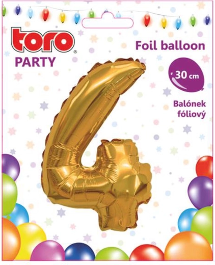 Folienballon Zahl 4, 30 cm, gold TORO