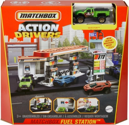 Matchbox Action Drivers Tankstelle mit Questor-Auto