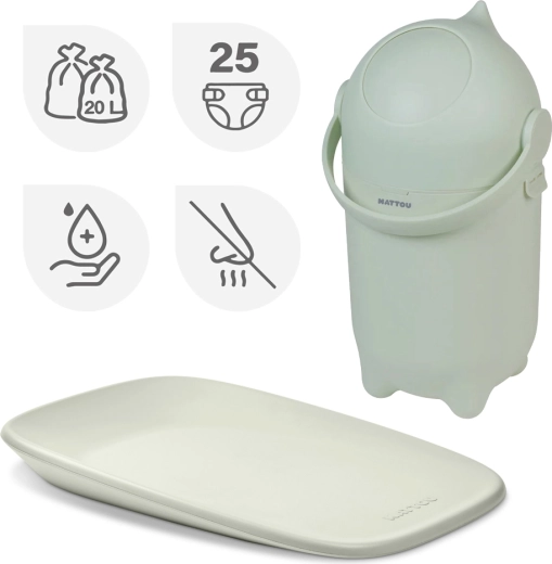 Nattou Set: Windeleimer Dropy und Wickelauflage Softy Green 50 × 70 cm