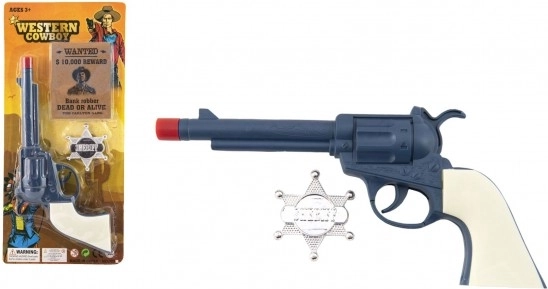 Plastischer Klacker-Revolver mit Sheriffstern, 23 × 12 cm