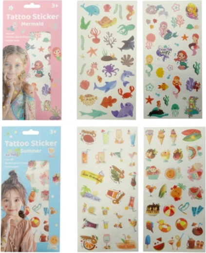 Temporäre Kindertattoos – bunte Motive von Meeresfeen, Obst und sommerlichen Accessoires
