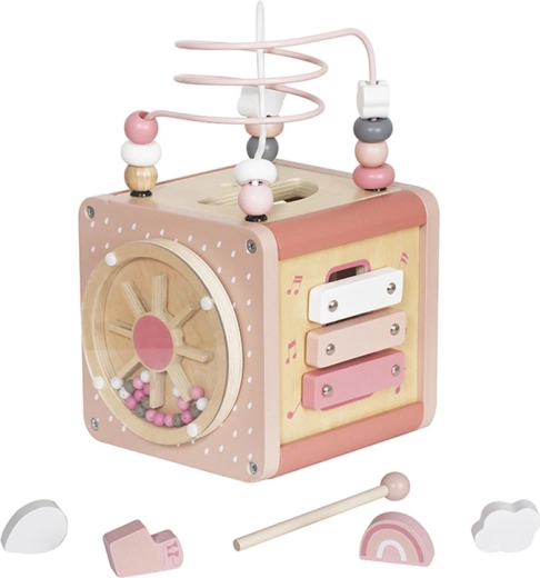 Montessori-Aktivitätswürfel aus Holz – Rosa