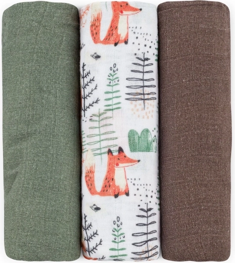 Bambus-Musselintücher Petite&Mars Moussy Forest Fox, 3 Stk., 68 × 68 cm