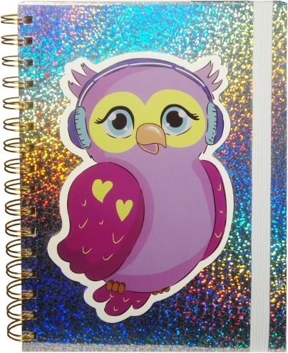 Holografisches Tagebuch mit Eulenmotiv und Gummiband