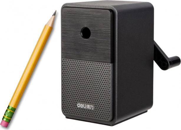 Manueller Kurbelspitzer mit Auffangbehälter und einstellbarer Spitze – schwarz