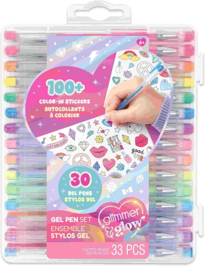 Set mit 30 Gelstiften mit Stickern