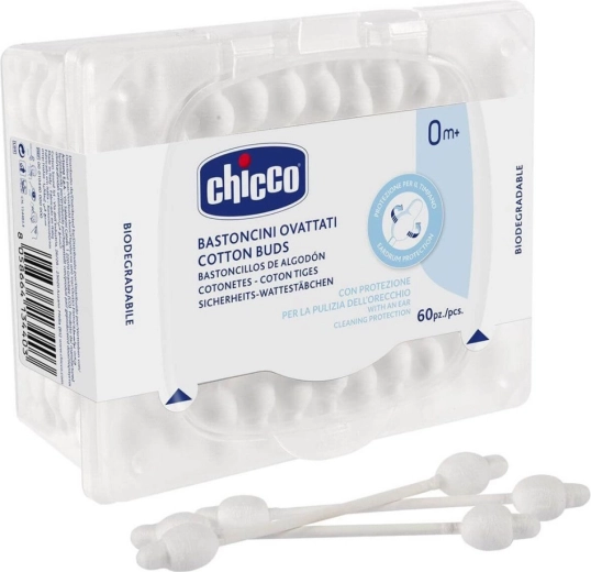 Chicco Wattestäbchen mit anatomischer Form, 100 % Baumwolle, 60 Stk.