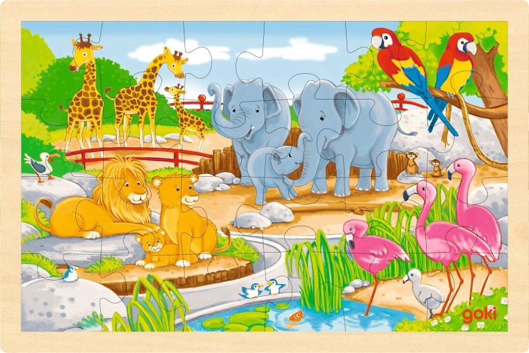 Doppelseitiges Holzpuzzle Bauernhof und Zoo goki