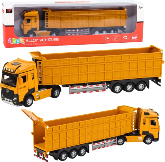 Metallene gelbe Kipp-LKW-Garnitur mit Lichtern und Geräuschen