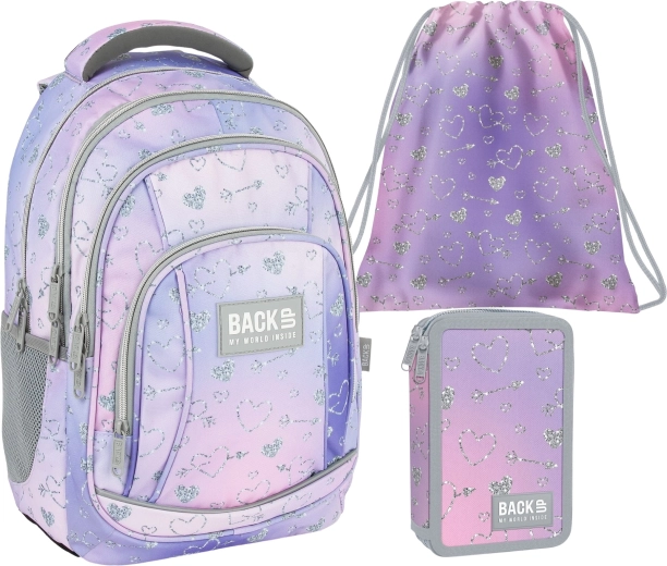 Schulset BackUP Twinkle 3in1: Rucksack, ausgestattetes Federmäppchen und Turnbeutel