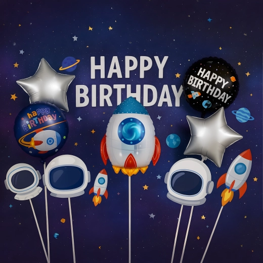 Set aus Folienballons Weltraum – Rakete und Astronaut, 5 Stk.