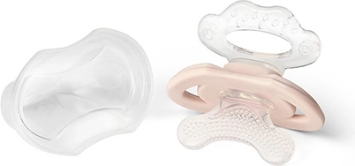 BABYONO Silikon-Beißring in Schnullerform mit Schutzkappe, BPA-frei, beige, 3m+