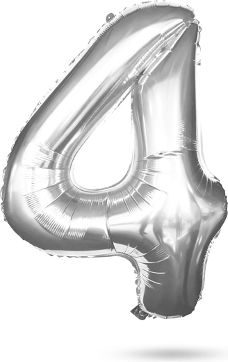Geburtstags-Folienballon Zahl 4, silber, 40 Zoll