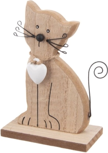 Holzdekoration Katze mit Herz, braun, 10 cm