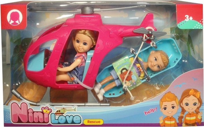 Puppe im Rettungshubschrauber mit Trage und Patient