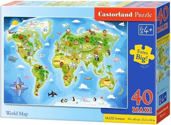 Castorland Puzzle Bildkarte der Welt MAXI 40 Teile