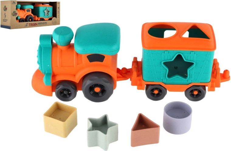 Kinderlok mit abnehmbarem Waggon aus Bioplast – Steckspiel, Freilauf