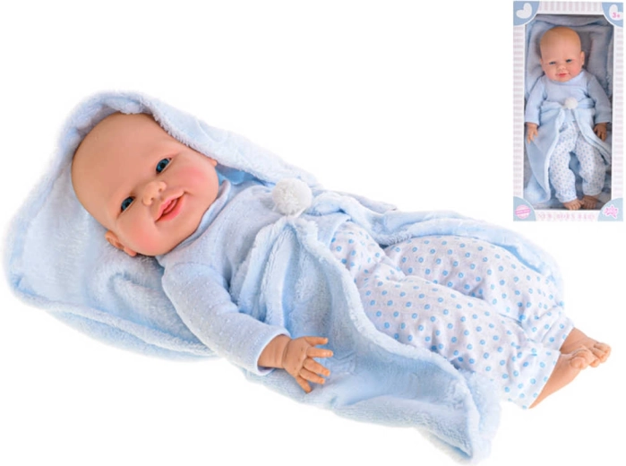 Vinyl-Babypuppe Neugeborenes Junge mit Decke 42 cm
