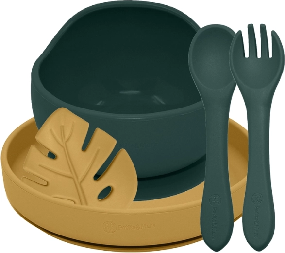 Silikon-Esstisch-Set PETITE&MARS TAKE&MATCH, 4 Stk., Misty Green / Intense Ochre, ab 6 Monaten