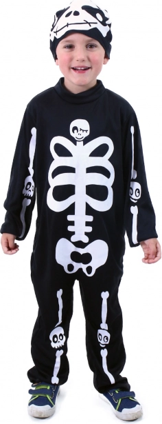Kinder Skelettkostüm mit Mütze M
