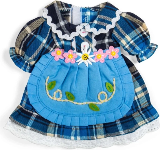 Bigjigs Toys blau kariertes Kleid für Puppen 34 cm
