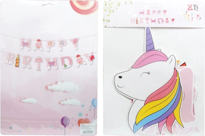 Papier-Geburtstagsgirlande „Happy Birthday“ mit Einhorn
