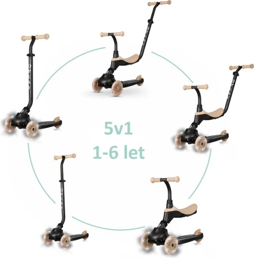 Qplay Sema Evo Kinderroller und Laufrad mit LED-Lichtern Khaki