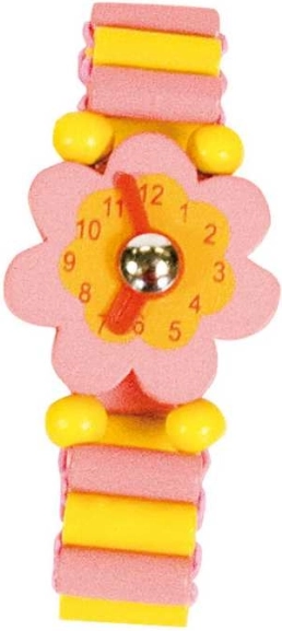 BINO Holz-Kinderuhr, rosa, mit Blümchen