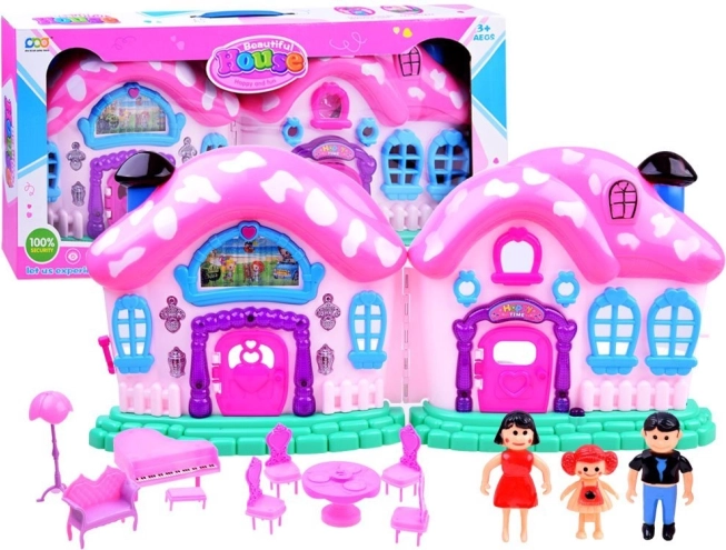 Zauberhaftes klappbares Puppenhaus mit Möbeln