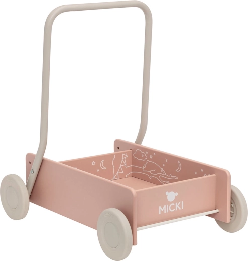 Micki rosa Holz-Lauflernwagen mit Spielzeugwagen für Kinder