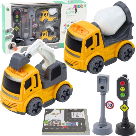 Kinderset Ampel mit Blitzer, Spielmatte und Baubaggern mit Licht und Sound