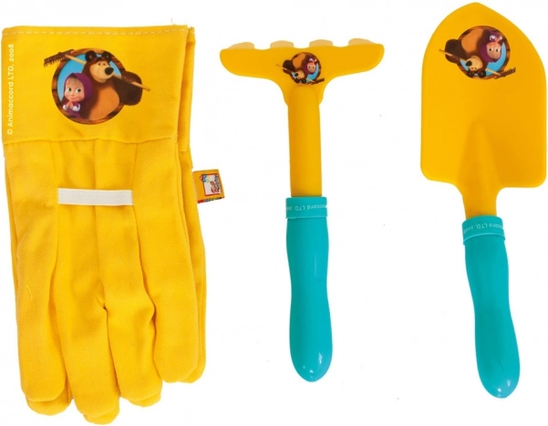 Bino Mascha und der Bär Kinder-Gartenset (Handschuhe, Schaufel und Harke)