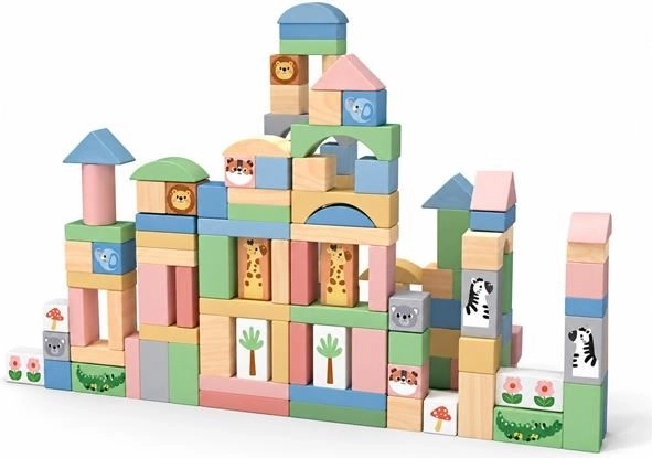 Holzbausteine Safari Montessori 120 Stück Baby Mix