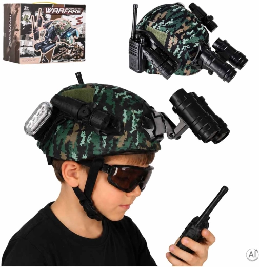 Kinder-Militärhelm mit Funkgeräten, Fernglas und Zubehör