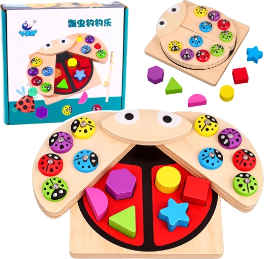 Montessori-Steckspiel aus Holz: Marienkäfer mit magnetischem Angelspiel