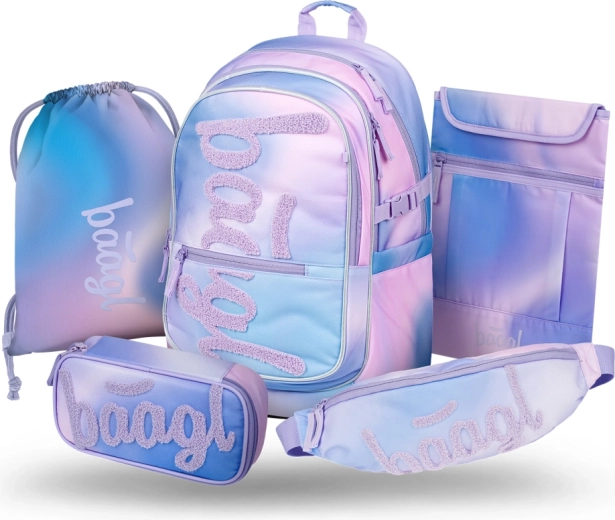 Baagl Set Core Sky 5in1: Schulrucksack, Federmäppchen, Turnbeutel, Gürteltasche und Laptop-Hülle