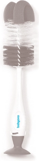 BabyOno 2-in-1 Bürste zum Reinigen von Flaschen und Saugern mit Saugnapf, grau
