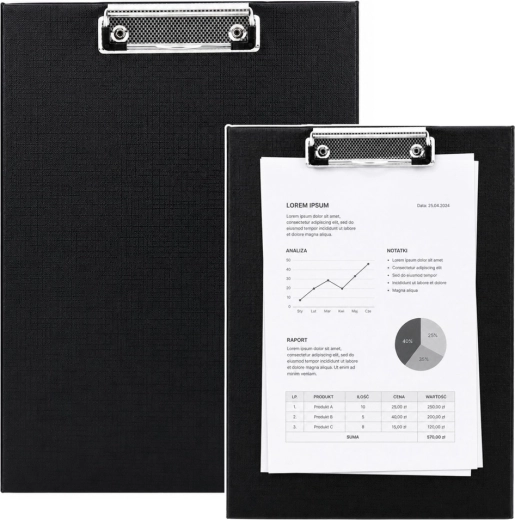 Schwarze Schreibunterlage A4 mit Metallclip