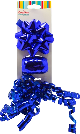 Geschenkset in Metallic-Blau – Schleife 9 cm, Band 10 m und schmales Bändchen 6 mm