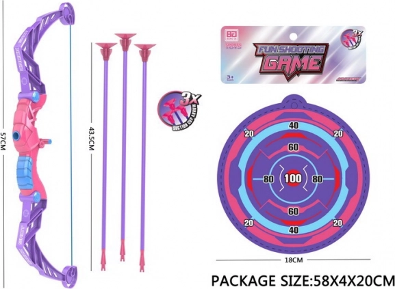 Kinderbogen mit Pfeilen und Zielscheibe, violett, 57 cm