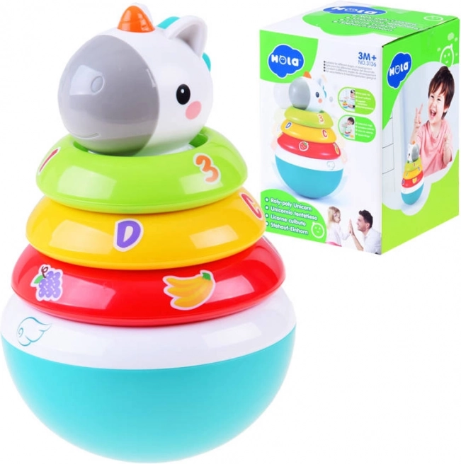 Bunte Stapelspielzeug mit Rassel und Einhorn