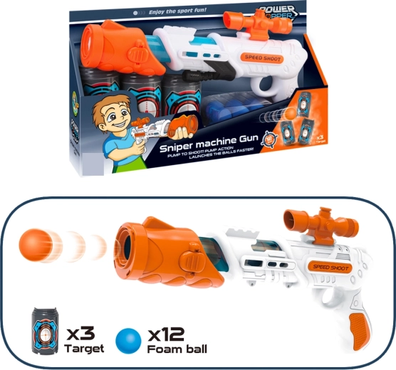 Schaumstoffpistole 34 cm mit Zielscheiben und 12 Geschossen
