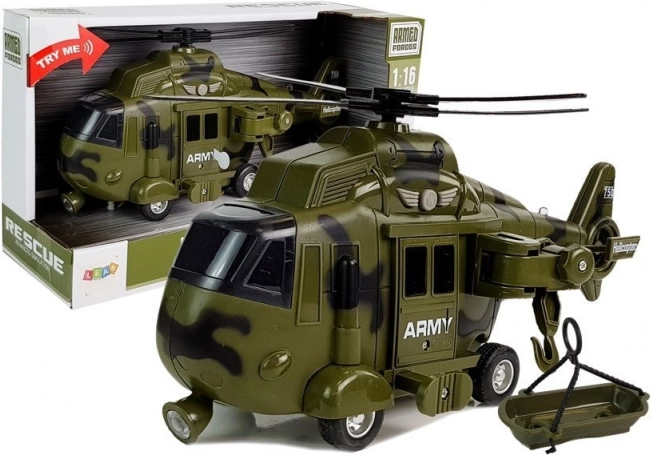 Militärischer Rettungshubschrauber 1:16 mit Lichtern, Geräuschen und Haken