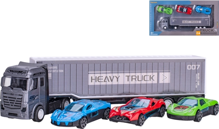 Metall-LKW mit 3 kleinen Autos, 22 cm