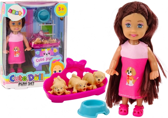 Mini-Puppe Kleid mit langen Haaren Drei-Hunde-Höhle