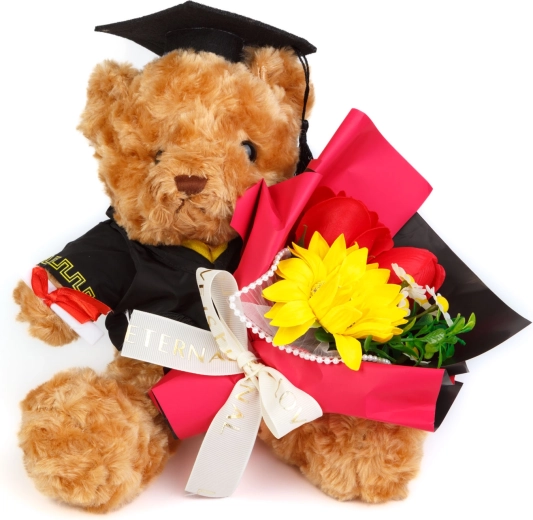 Künstliche Pflanzendekoration Teddybär mit Sonnenblume