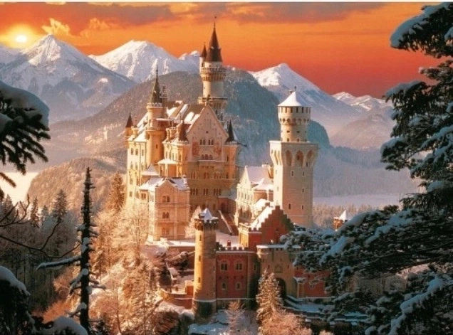Malen nach Zahlen Schloss in den Alpen im Winter 40 × 50 cm
