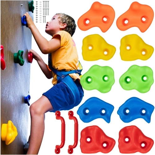Klettergriffe für Kinder Kruzzel – Set 12 Stk. (10 Steine + 2 Griffe)