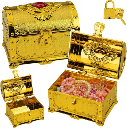 Goldener Plastik-Schatzkoffer für Kinder mit Schloss und 2 Schlüsseln